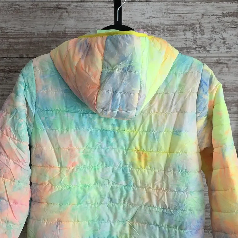 Alexa Rae Pastels Tie-Dye Hooded Puffer Jacket Kids Size Large 16 NWT